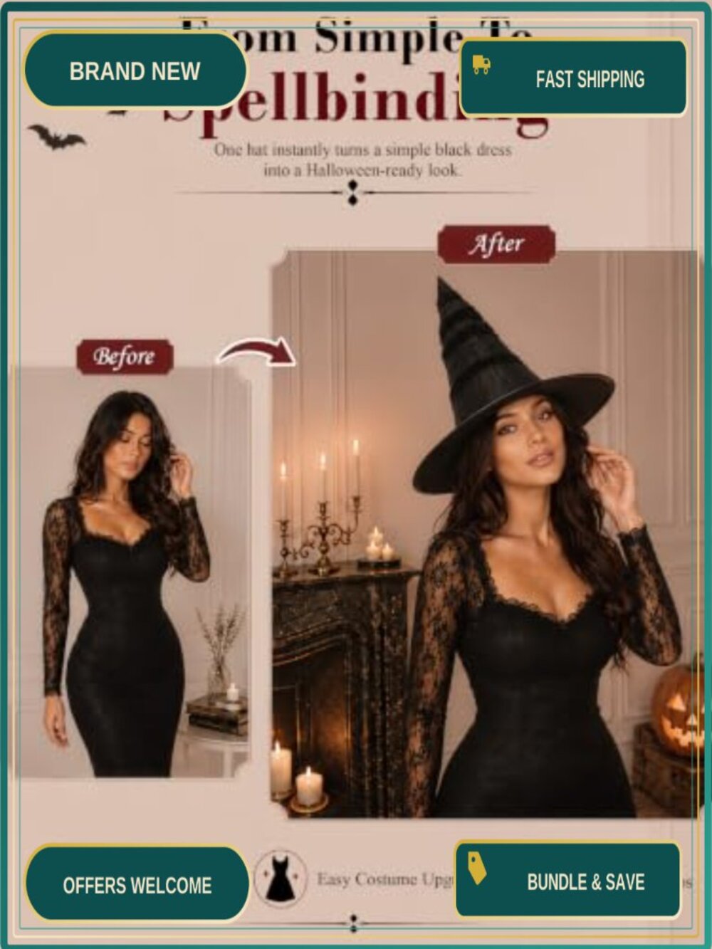 Halloween Witch Hat Costume Cosplay Lace Wide Brim Party Accessory - Picture 2 of 6